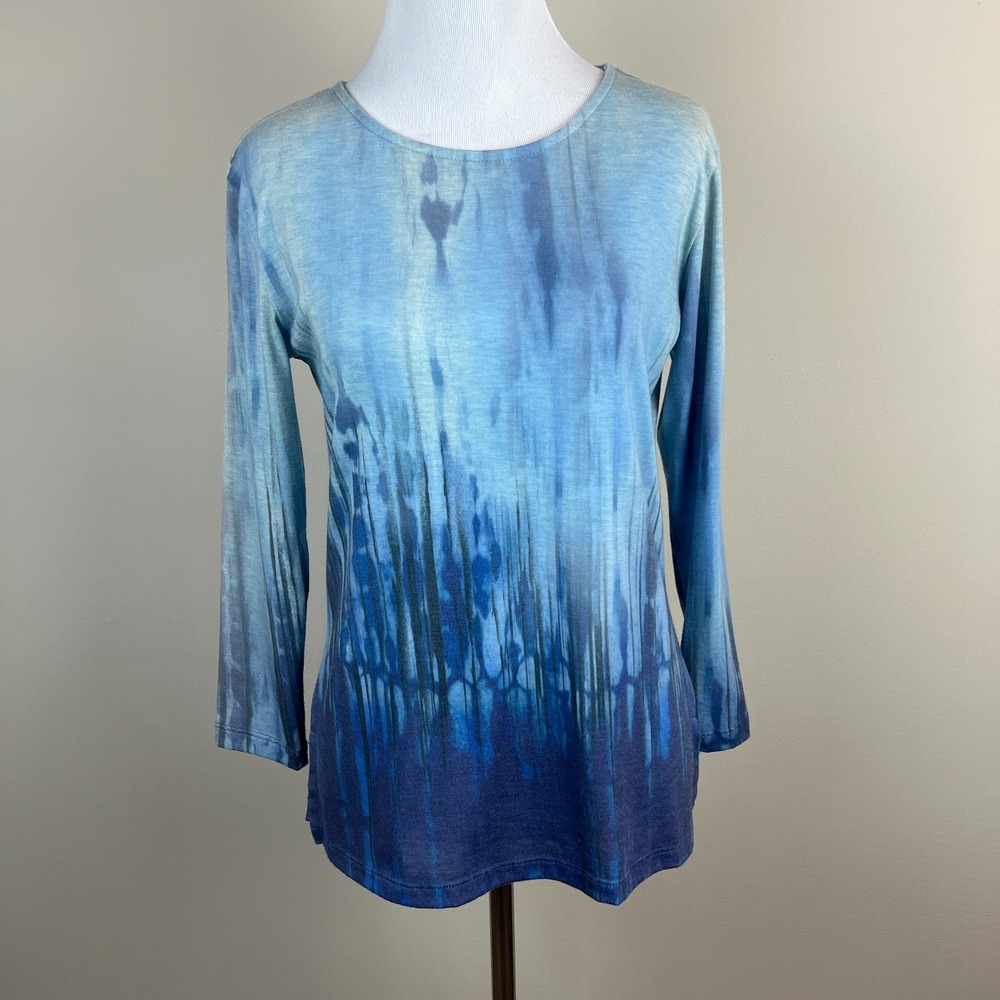 Katina Marie Tunic Top Womens XS Blue Tie Dye Art To Wear Artsy Long Sleeve